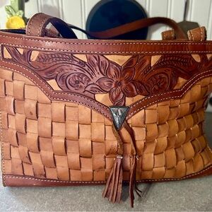 American West Brown Woven Leather Shoulder Bag